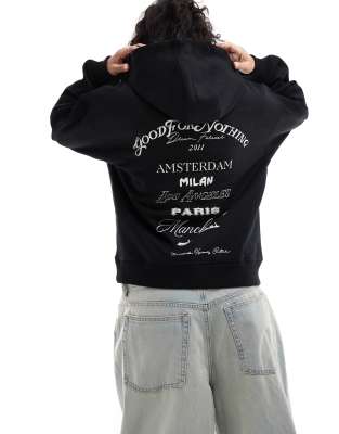 Good For Nothing - Felpa con cappuccio oversize taglio corto nera con logo