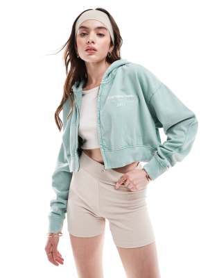 Good For Nothing - Felpa con cappuccio oversize taglio corto verde chiaro con logo