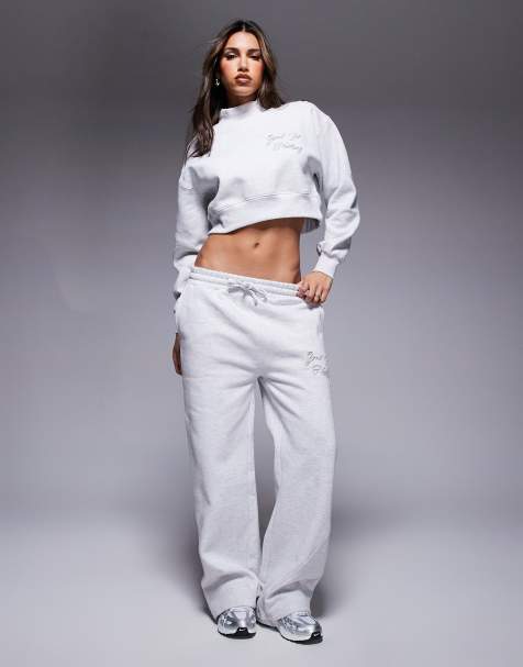 Good For Nothing - Flare-joggingbroek met overlock-naden in gemêleerd grijs, deel van co-ord set - view 1