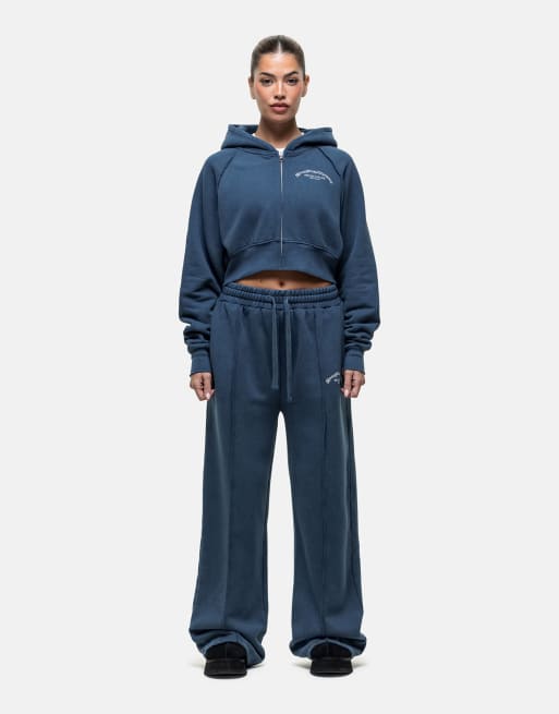 Good For Nothing - Forvaskede blå joggingbukser med bred pasform og slidte sømme - Del af sæt , 3 af 3