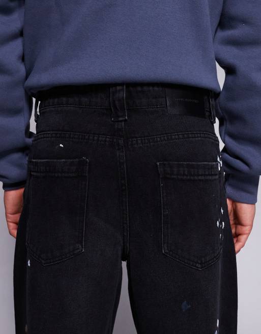 Good For Nothing - Forvaskede sorte baggy denimjeans med malerpletter, 4 af 5