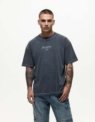Good For Nothing - Forvasket sort oversized T-shirt med overlock stingdetaljer