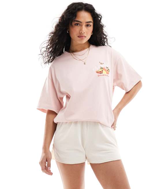 Good For Nothing fruit graphic t-shirt in light pink, 2 of 4
