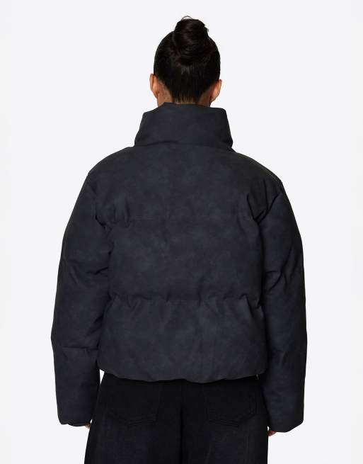 Good For Nothing Funnel neck short padded pu jacket in black, 2 of 4