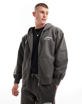 Good For Nothing garment dye zip through hoodie in grey