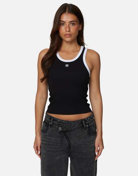 Good For Nothing – Geripptes Trägertop in Schwarz mit Monogramm-Muster - view 1