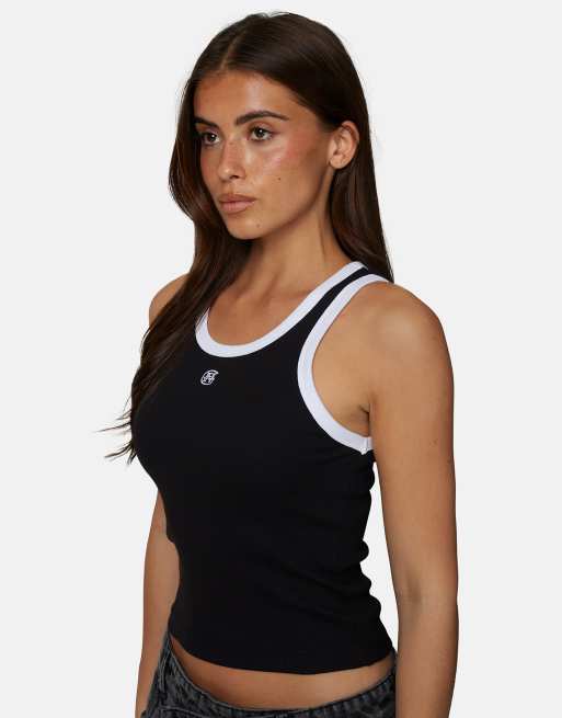 Good For Nothing – Geripptes Trägertop in Schwarz mit Monogramm-Muster, 4 von 4