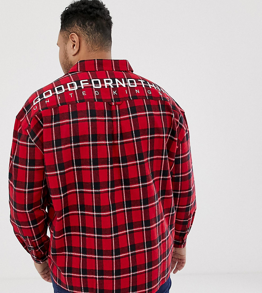 Good For Nothing - Geruit oversized overhemd in rood en logo op de achterkant