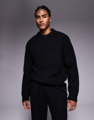 Gestrickter Bouclé-Pullover in Schwarz, Kombiteil Schwarz 2XL