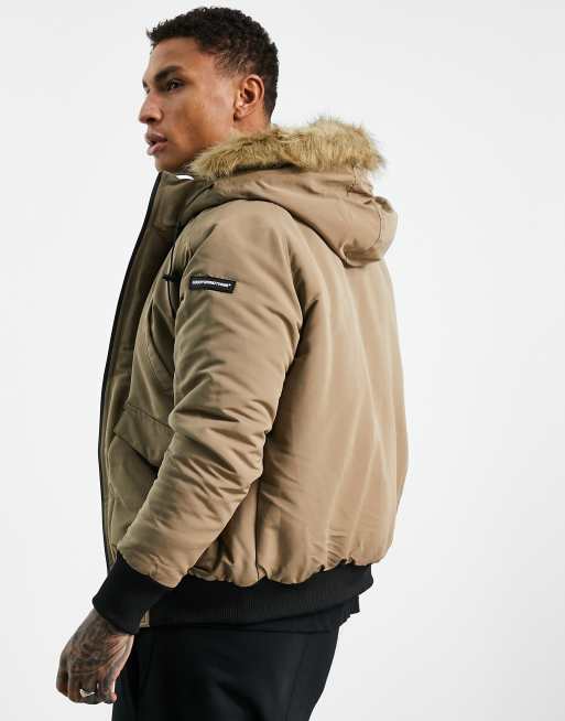 Good For Nothing - Giacca bomber beige con cappuccio in pelliccia sintetica, 3 di 4