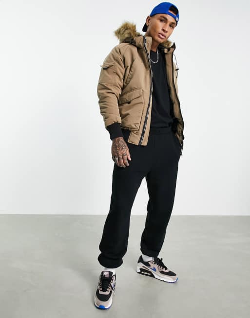 Good For Nothing - Giacca bomber beige con cappuccio in pelliccia sintetica, 4 di 4
