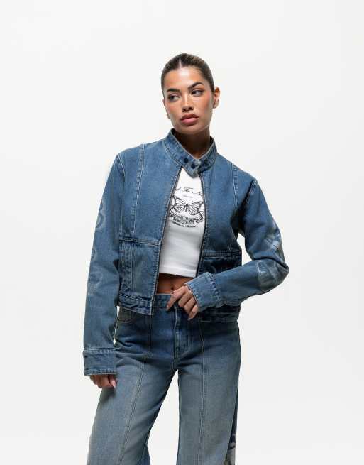 Good For Nothing Giacca di jeans blu con stampa di farfalla ASOS