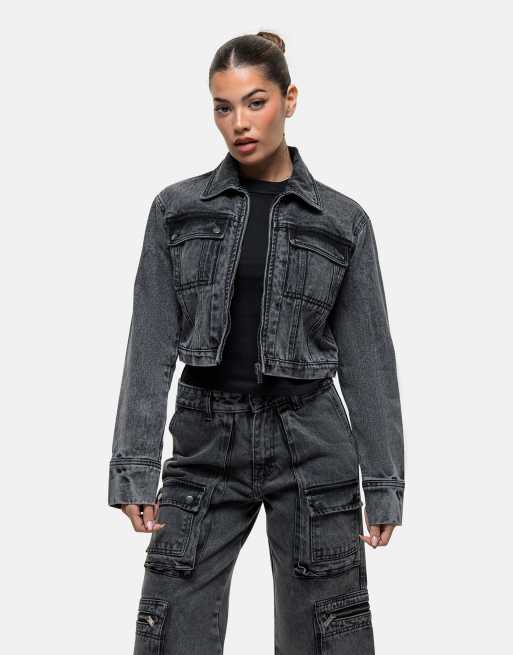 Good For Nothing - Giacca di jeans corta lavaggio nero acido in coordinato 