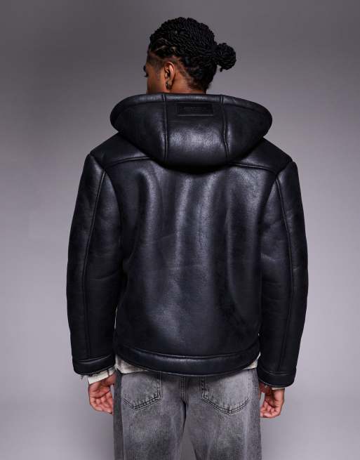 Good for Nothing - Giacca in pelle sintetica nera con cappuccio e fodera in pile, 3 di 5