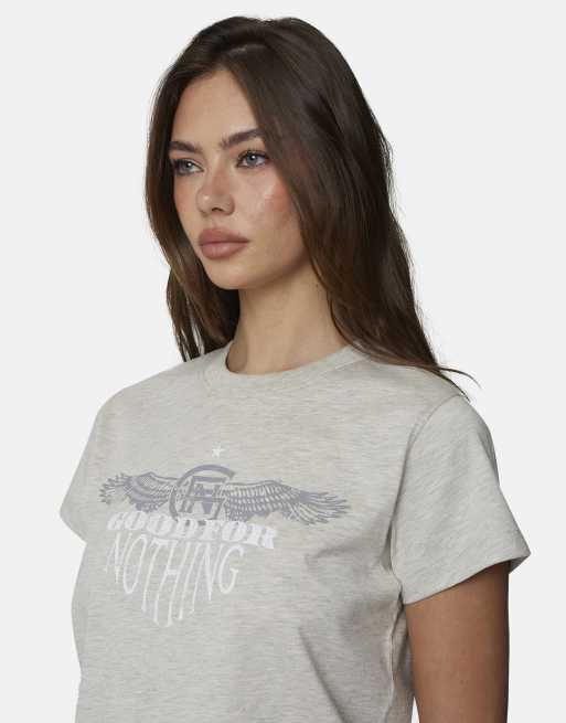 Good For Nothing Graphic baby tee in grey, 3 of 4