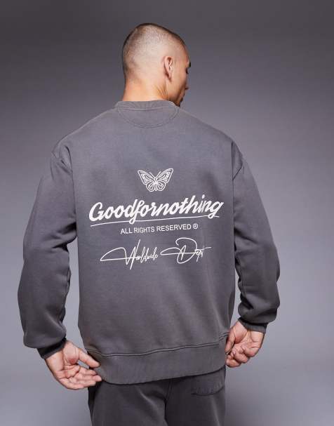 Good For Nothing Graphic back print crew neck sweatshirt in grey - view 1