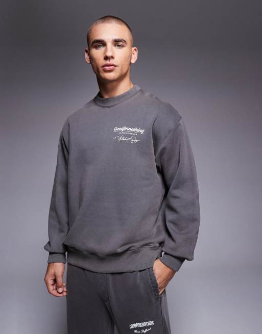 Good For Nothing Graphic back print crew neck sweatshirt in grey, 3 of 5