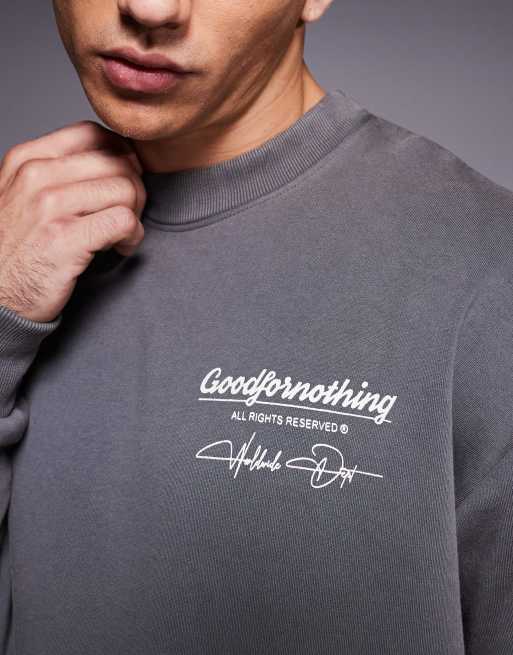 Good For Nothing Graphic back print crew neck sweatshirt in grey, 5 of 5