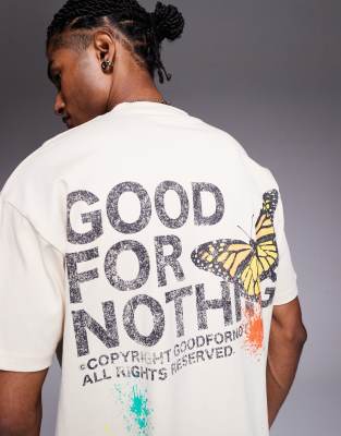 Good For Nothing Graphic back print relaxed t-shirt in cream - view 1