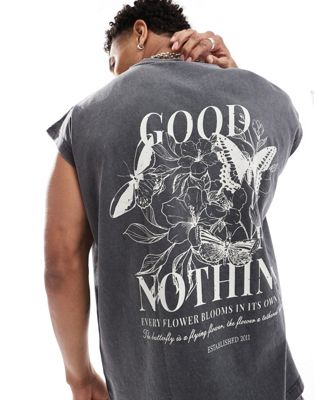 graphic back washed tank top in gray