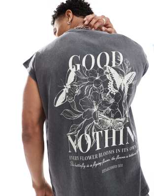 Good For Nothing Good For Nothing graphic back washed vest in grey