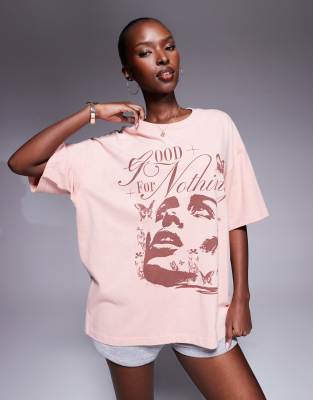 Good For Nothing Graphic print oversized t-shirt in pink - view 1