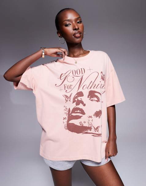 Good For Nothing Graphic print oversized t-shirt in pink