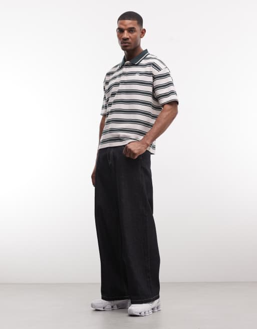 Good For Nothing - Grøn og beige oversized polo med striber i firkantet pasform, 2 af 5