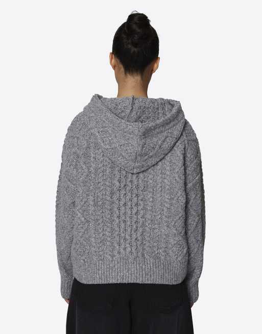 Good For Nothing Heavy weight cable knit hooded jumper in grey, 2 of 4