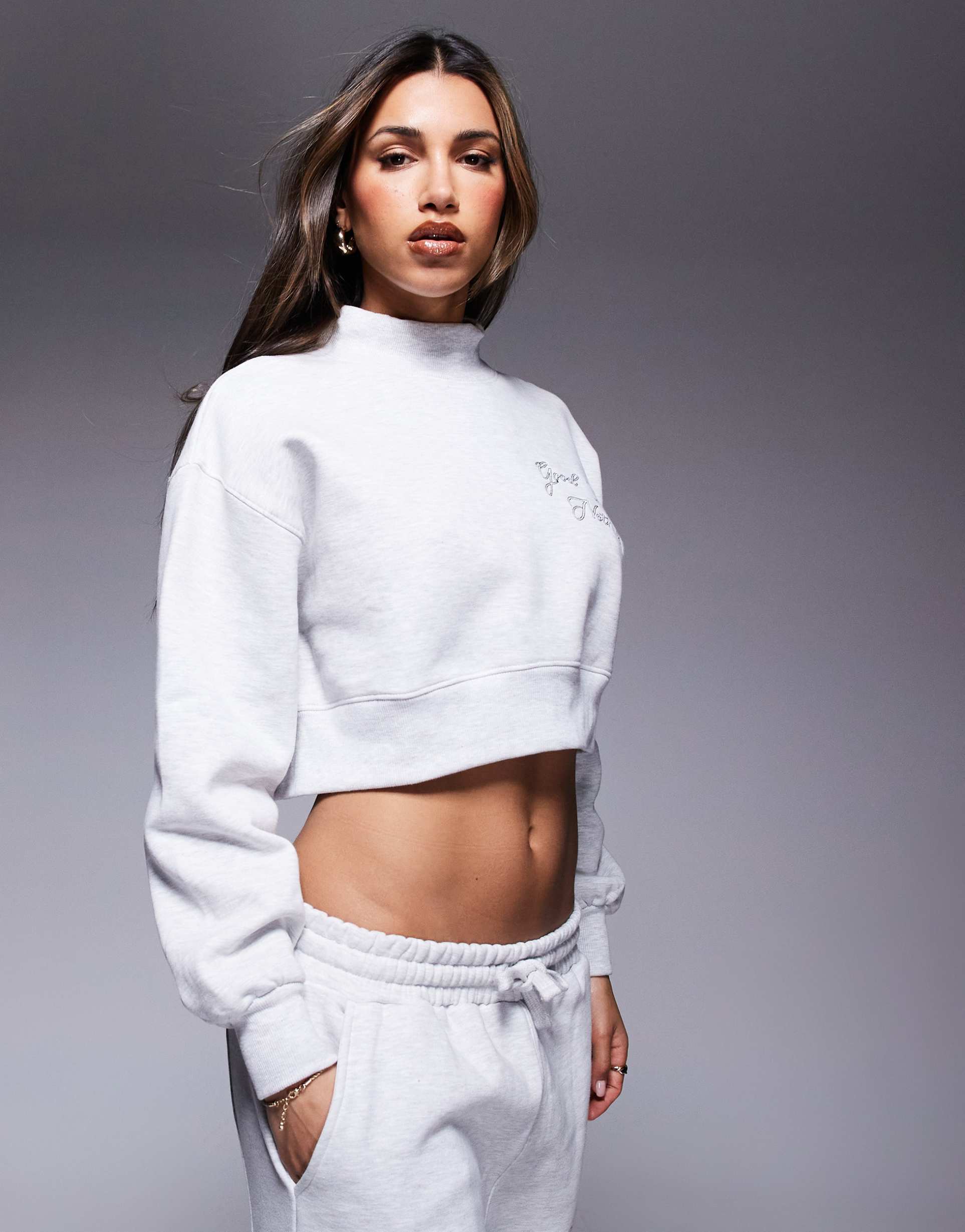 good for nothing high neck overlock sweatshirt in gray heather - part of a set