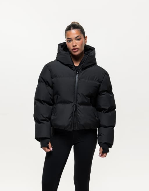 High neck with hood puffer sale