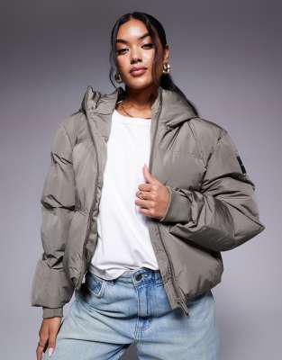 high neck puffer jacket in gray