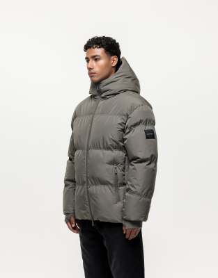 high neck puffer jacket in khaki-Green