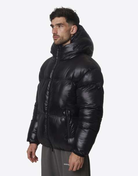 Good For Nothing High shine hooded weather-resistant padded puffer jacket in black - view 1