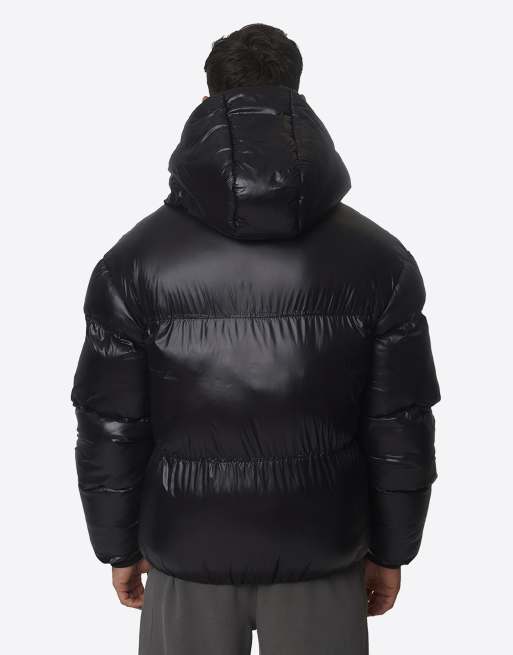 Good For Nothing High shine hooded weather-resistant padded puffer jacket in black, 2 of 4