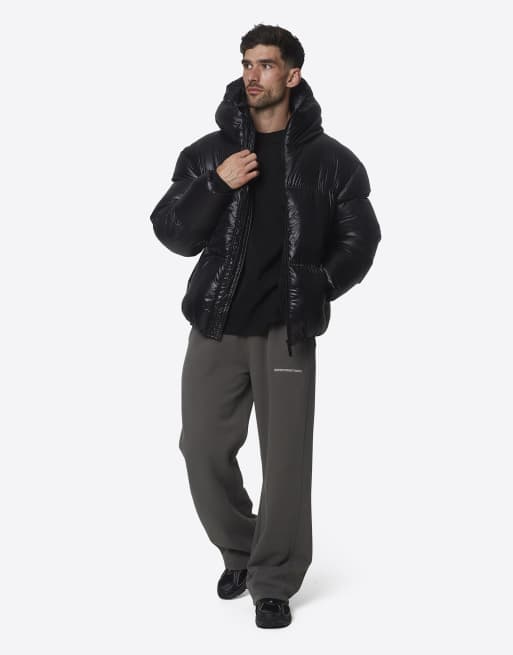 Good For Nothing High shine hooded weather-resistant padded puffer jacket in black, 3 of 4