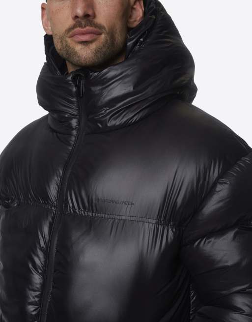 Good For Nothing High shine hooded weather-resistant padded puffer jacket in black, 4 of 4