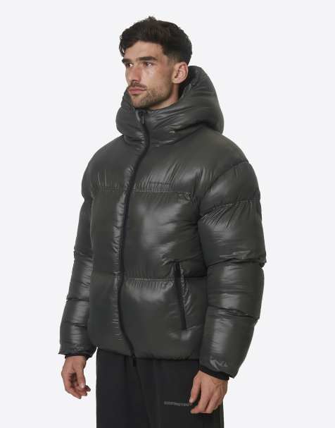 Good For Nothing High shine hooded weather-resistant padded puffer jacket in green - view 1