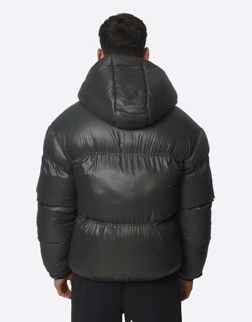Good For Nothing High shine hooded weather-resistant padded puffer jacket in green, 2 of 4