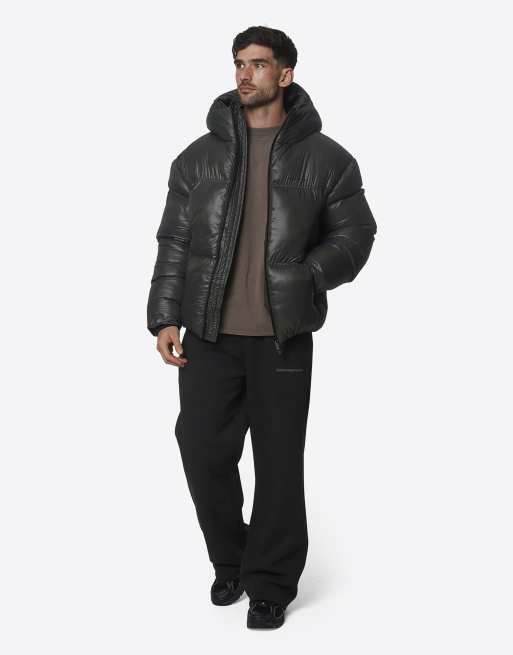 Good For Nothing High shine hooded weather-resistant padded puffer jacket in green, 3 of 4