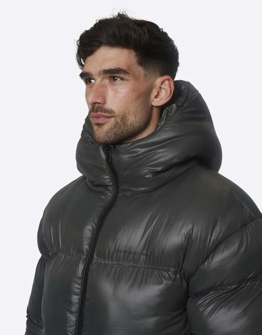 Good For Nothing High shine hooded weather-resistant padded puffer jacket in green, 4 of 4