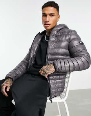 Good For Nothing hooded puffer jacket in grey