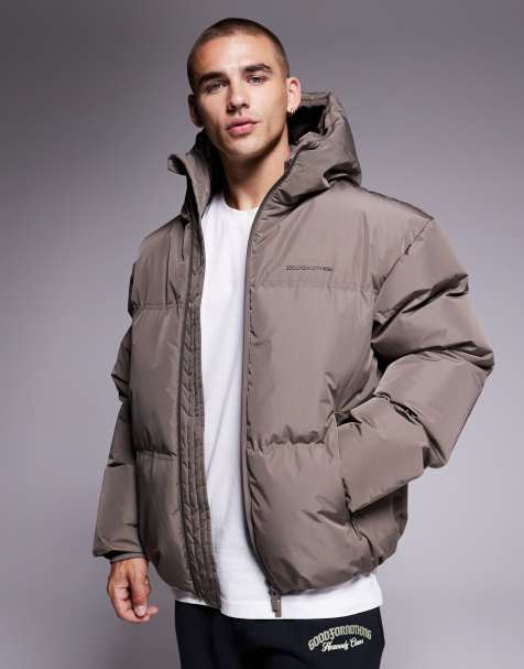 Good For Nothing Hooded puffer jacket in taupe - view 1