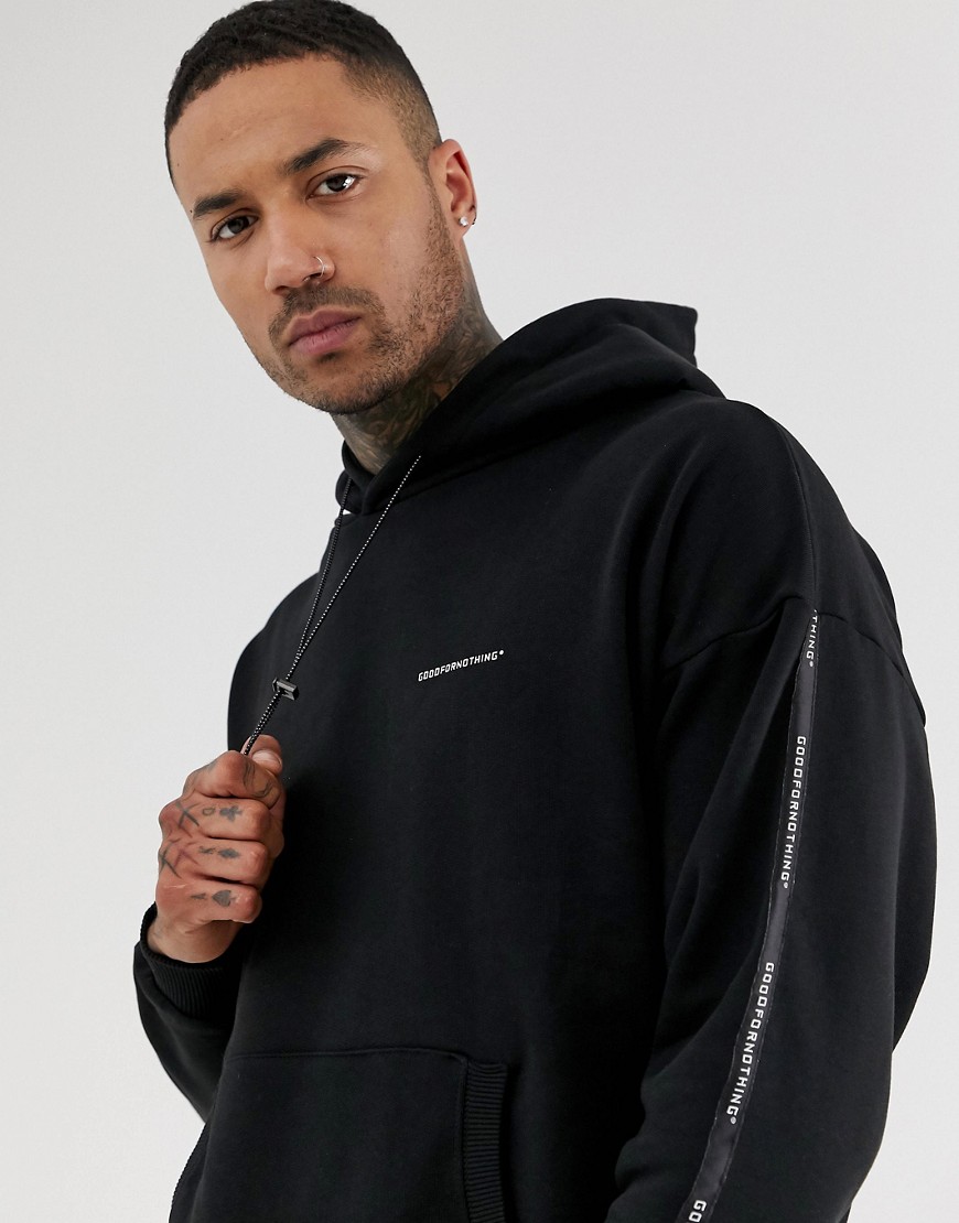 Good For Nothing hoodie in black with logo taping