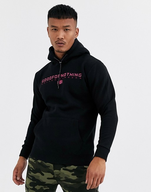 Good For Nothing hoodie in black with neon logo