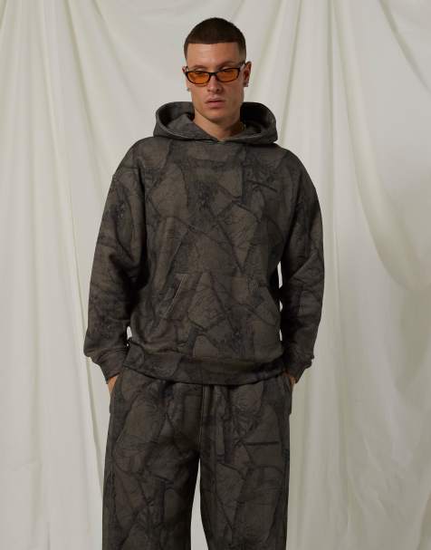 Good For Nothing hoodie oversize en coton imprimé camouflage gris - view 1