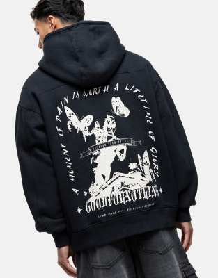 hoodie with equestrian back print in black