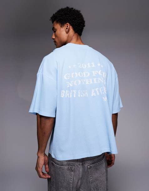 Good For Nothing – Jasnoniebieski T-shirt oversize z nadrukiem na plecach - view 1