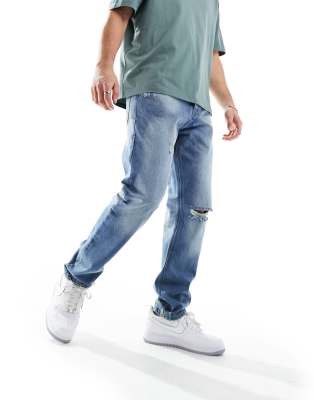 Good For Nothing Good For Nothing jeans in mid wash with knee rip-Blue