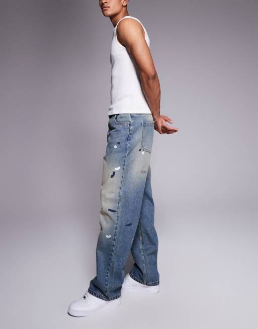 Baggy Jeans Topman Paint Splatter Jeans Super Skinny Ripped Paint - Main Image